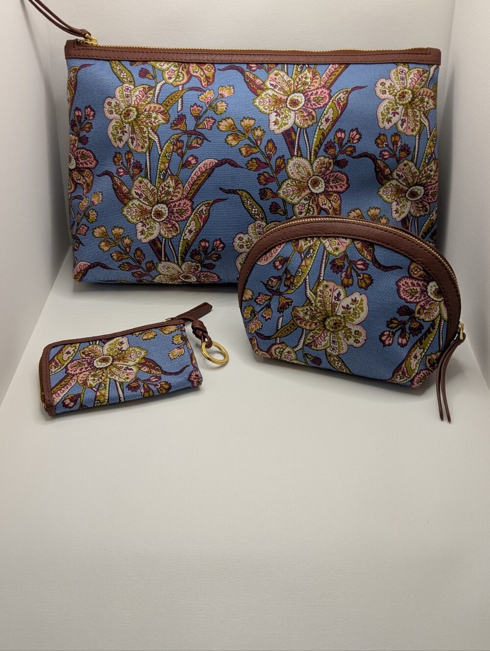Vera Bradley 3-Piece Cosmetic Bag Pouch Set Begonia Fields Oxford Canvas NWOT